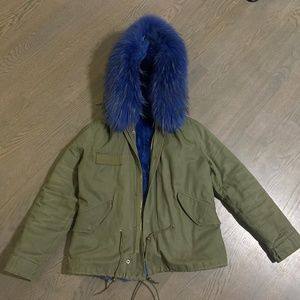 Army Green Large Raccoon Fur Collar Hooded Coat Parkas